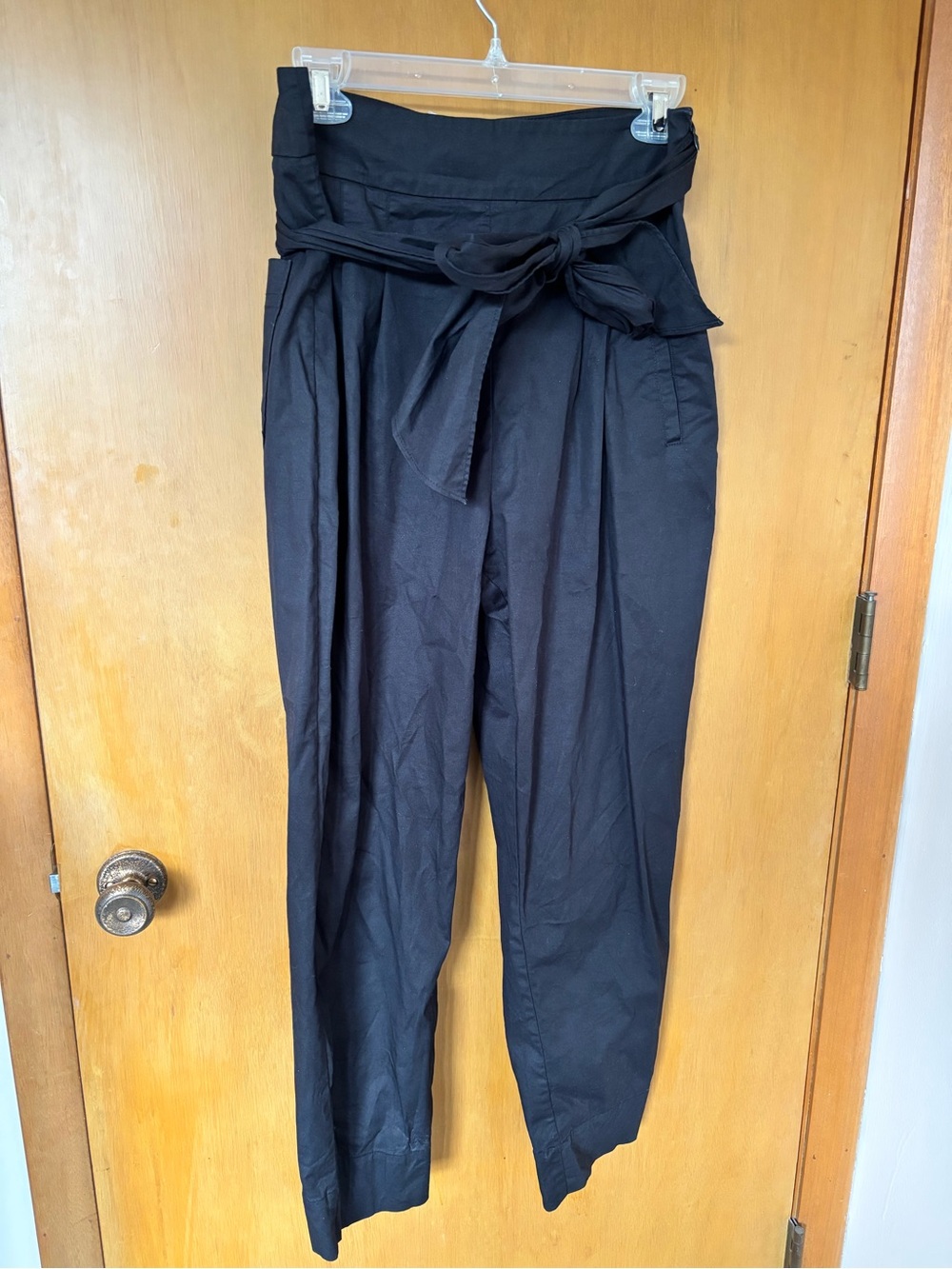 Anthropologie Black High-Waist Paperbag Tie-Waist Trousers